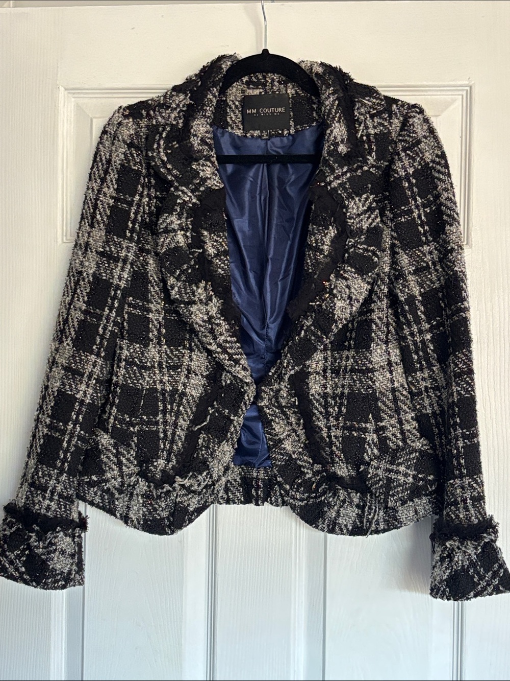 MM Couture Black and White Plaid Bouclé Blazer